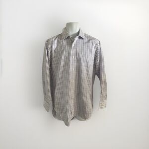 T. M. Lewin Regular Fit Lewin 100 Dress Shirt 15.5 33 White Purple Blue Plaid